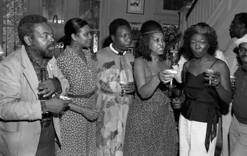 Dorthaan Kirk, far right, at a party with Abbey Lincoln, Nina Simone at Amina Baraka and Amiri Baraka's home.